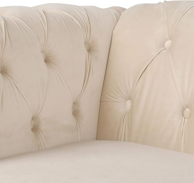 RARZOE Contemporary Velvet Chesterfield Chairs Chesterfield Velvet Club Chair Chesterfield Button Tufted Velvet Scrolled Arms Accent Chair with Nailhead Trim for Living Room Bedroom Office(Beige)