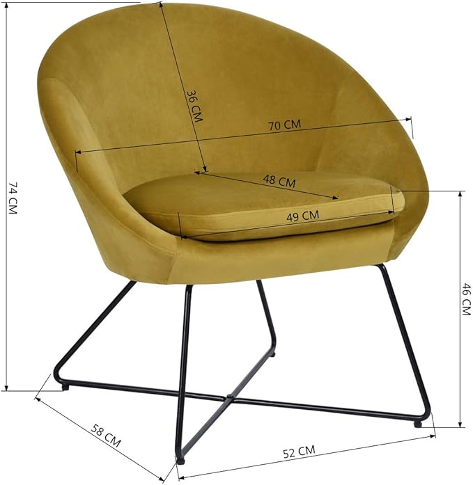 Accent Chair Armchair Fashion Velvet Fabric Upholstery Accent Chairs for Living Room BedroomYellow