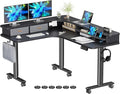 Flycity Electric L Shaped Standing Desk with Drawers 63 x 55 Corner Standing Desk Adjustable Height Stand Up Home Office Desk Dual Motor Sit Stand Desk with 3 Memory Preset &amp Lock Black
