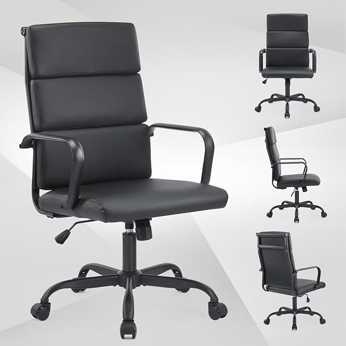 Office Chair Ergonomic Adjustable Desk Chair Mid Back Executive Comfortable Leather Lumbar Support Home Computer Chair with Padded Seat Swivel Wheels