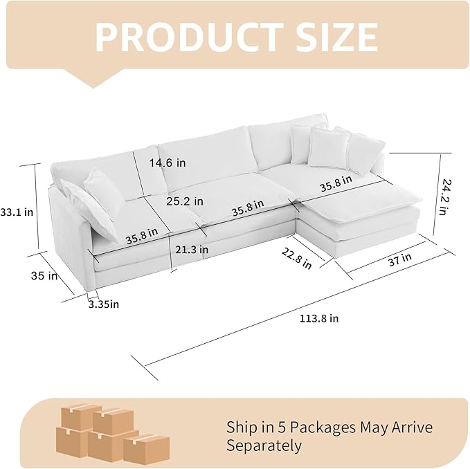 111.5 Black Modern Large Sectional Couches for Living Room Chenille L Shaped Modular Sectional Sofa Oversized 3 Seater Cloud Couch with Ottomans Deep Seat Sofas Set Sofa para Sala