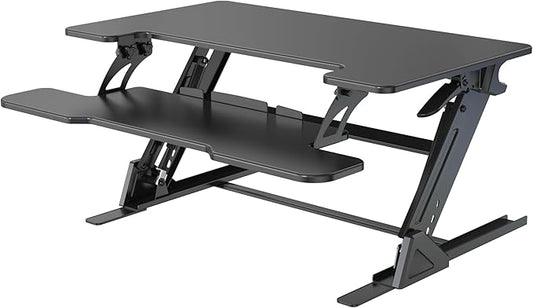 Standing Desk Converter 36 x 24 Inches - Height Adjustable Sit to Stand Riser with Keyboard Tray Ergonomic Workstation for Home Office Black