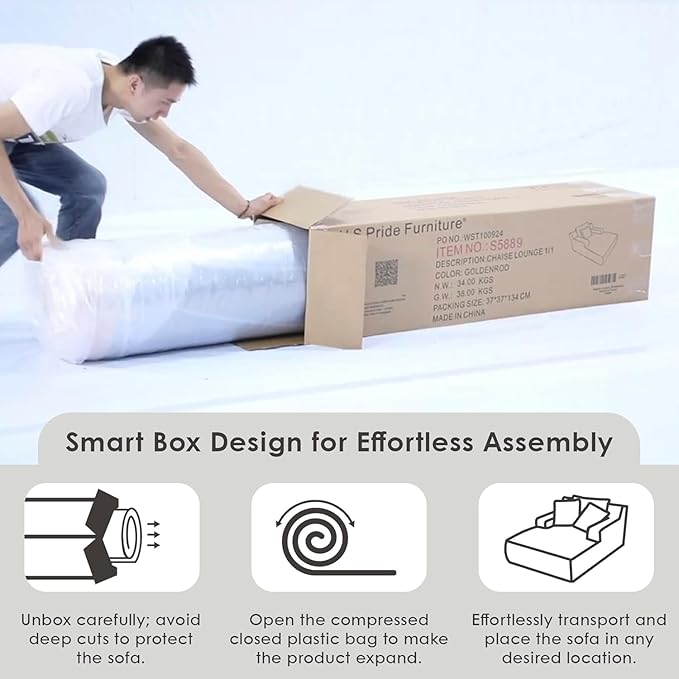 Container Furniture Chamden Oversized Chaise Lounge Chair Modern Corduroy Sofa Bed with Full Foam Cushioning Cozy Convertible Sleeper for Living Room or Bedroom Ivory