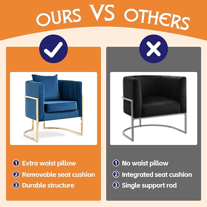 Velvet Modern Living Room Accent Chairs Set of 2 Upholstered Mid-Century Barrel Chairs for Bedroom Side Club Reception Chairs with Gold Metal Legs Blue