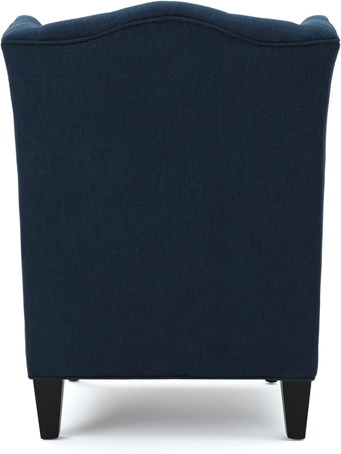 High-Back Velvet Wingback Chair Navy Blue Accent Chair with Button-Tufted Design &amp Birch Wood Legs 27.5”W x 33.75”D Upholstered Club Chair for Living Room Victorian (Linen Navy Blue)