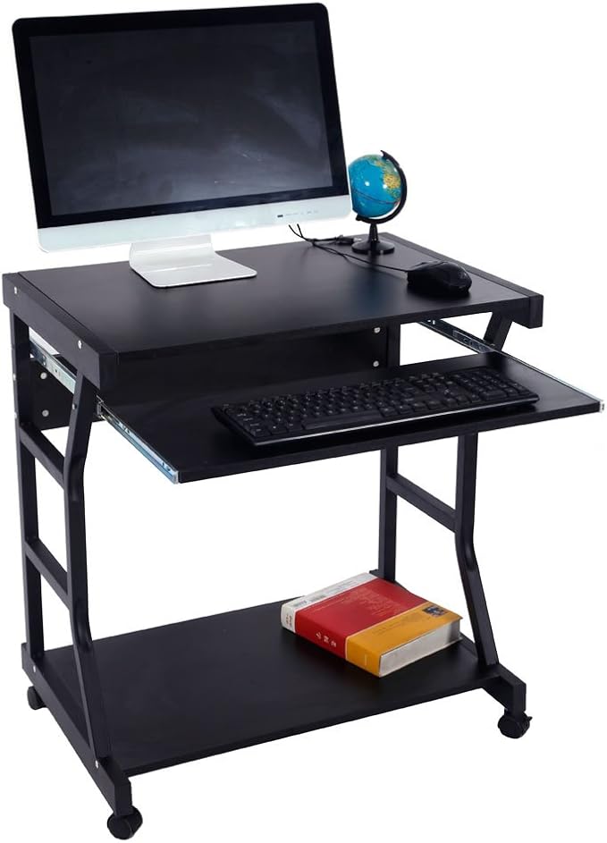 Small Mobile Rolling Computer DeskWooden Modern Office Computer DeskHome Office Laptop WorkstationSofa Bedside Laptop Tablewith Wheelsfor Small Spaces Bedroom Living Room Apartment (Black)