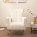 Velvet Accent Chair Wingback Arm Chair with Gold Legs Upholstered Single Sofa for Living Room Bedroom White