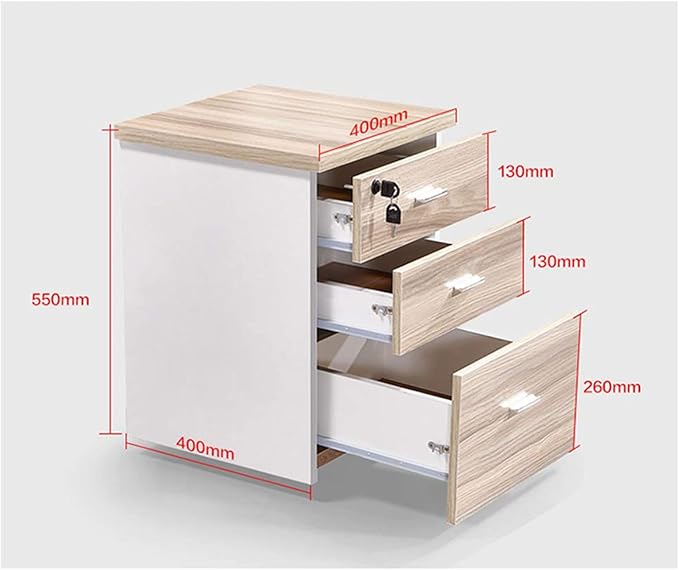 Mobile File Cabinets - Desktop Storage Box with Drawers - Wooden Nightstand Office Document Cabinet Storage Cabinet 3 Drawers and 5 WheelsB