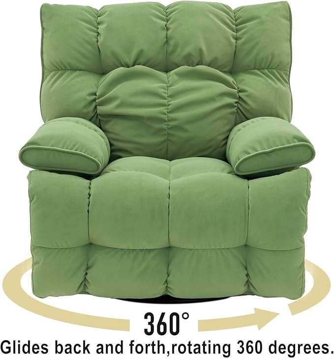 Dozzy Oversized Rocker Recliner ChairOverstuffed Rocking Chair Soft Padded Headrest and Armrest Manual Recliner Extra Large Living Room Chair Up to 350 LBS Power Green