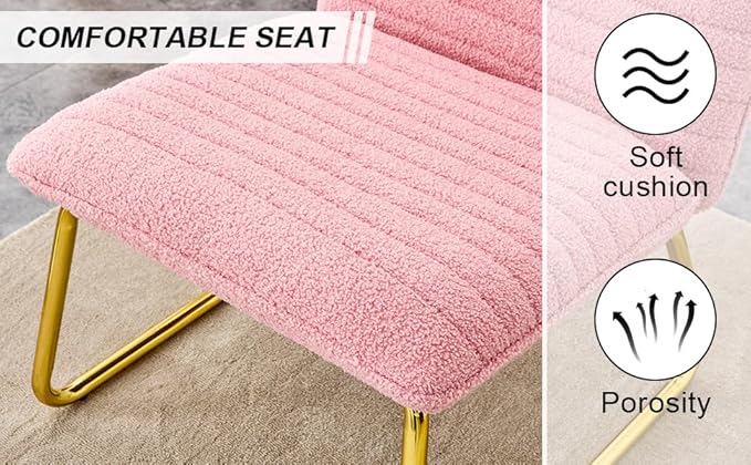 Modern Minimalist Pink Plush Fabric Single Person Sofa Chair with Golden Metal Legs. Suitable for Living Room Bedroom Club Comfortable Cushioned Single Person Leisure Sofa RR79