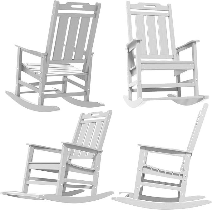 Rocking Chair Outdoor Rocking Chair for Adults HDPE Outdoor Chairs with Footboard All Weather Resistant Porch Rocker White