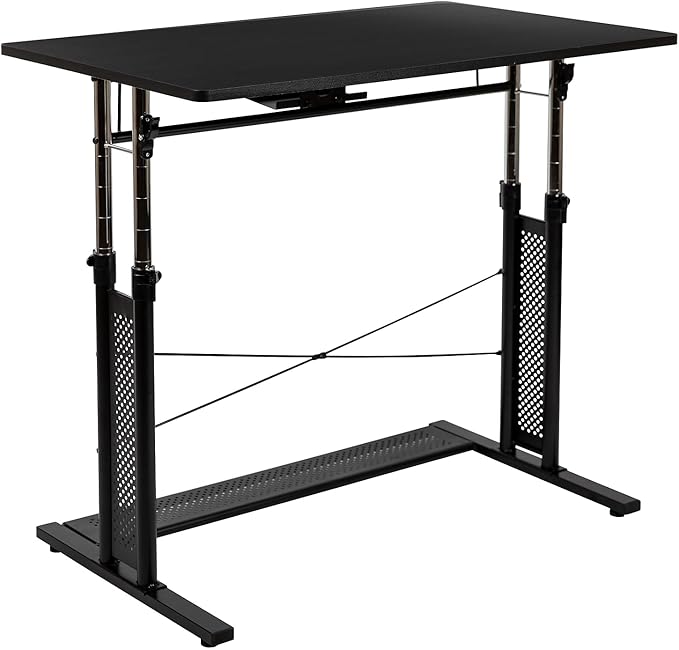 Flash Furniture Fairway Height Adjustable (27.25-35.75H) Sit to Stand Home Office Desk - Black