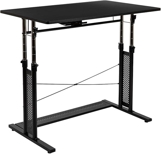 Flash Furniture Fairway Height Adjustable (27.25-35.75H) Sit to Stand Home Office Desk - Black