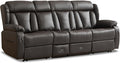 AHMED 3-Seat Manual Reclining Sofa Faux Leather Recliner Couch with Flip-Down Console Home Theater Seating with Cup Holders USB Ports &amp AC Outlet Storage Drawer for Living Room/RV Dark Brown