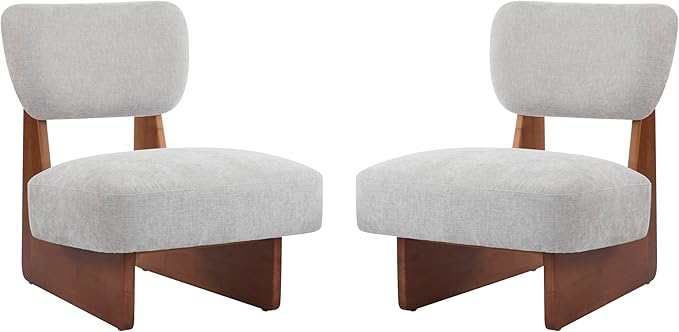 Set of Two Accent Chairs Chairs Living Room Set of 2 - Comfortable Accent Chair with Soft Upholstery Armless Chair with Wood Base for Small Spaces Living Room Bedroom (Grey+Walnut)