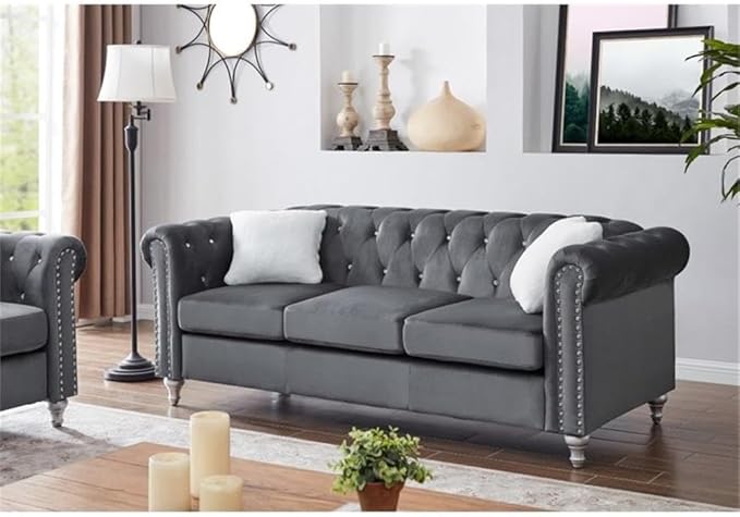 Glory Furniture Raisa Velvet Sofa in Gray