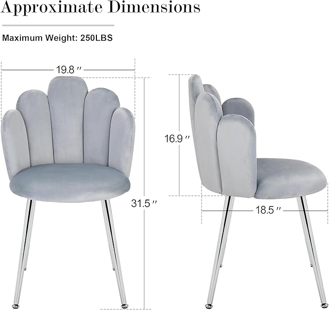 Vanity Chair for Makeup Room - Midcentury Modern Accent Chair for Living Room Bedroom Makeup Chair with Back Support Velvet Chair with Metal Legs (Light Grey)