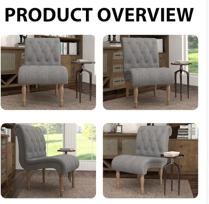 Simore Fabric Vanity ChairModern Button-Tufted Living Room Chairs Upholstered Armless Bedroom Chair with Wooden Legs