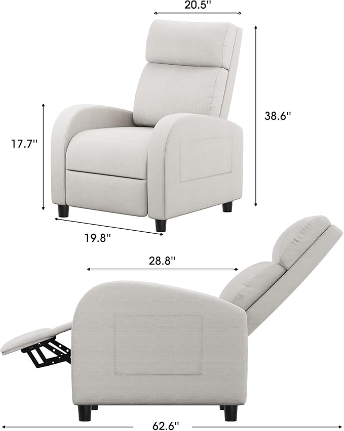 Homall Recliner Chair Recliner Sofa for Adults Recliners Home Theater Seating with Lumbar Support Reclining Sofa Chair for Living Room (Fabric Beige)