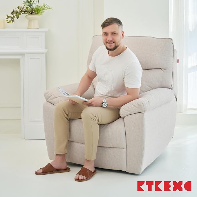 Reclining Sofa Rocking Recliner Chair Manual Adjustable 360 Swivel with Ergonomics Overstuffed Lumbar Arm Support Natural Fabric Surface Made for Living Room Bedroom Nursery Milk White