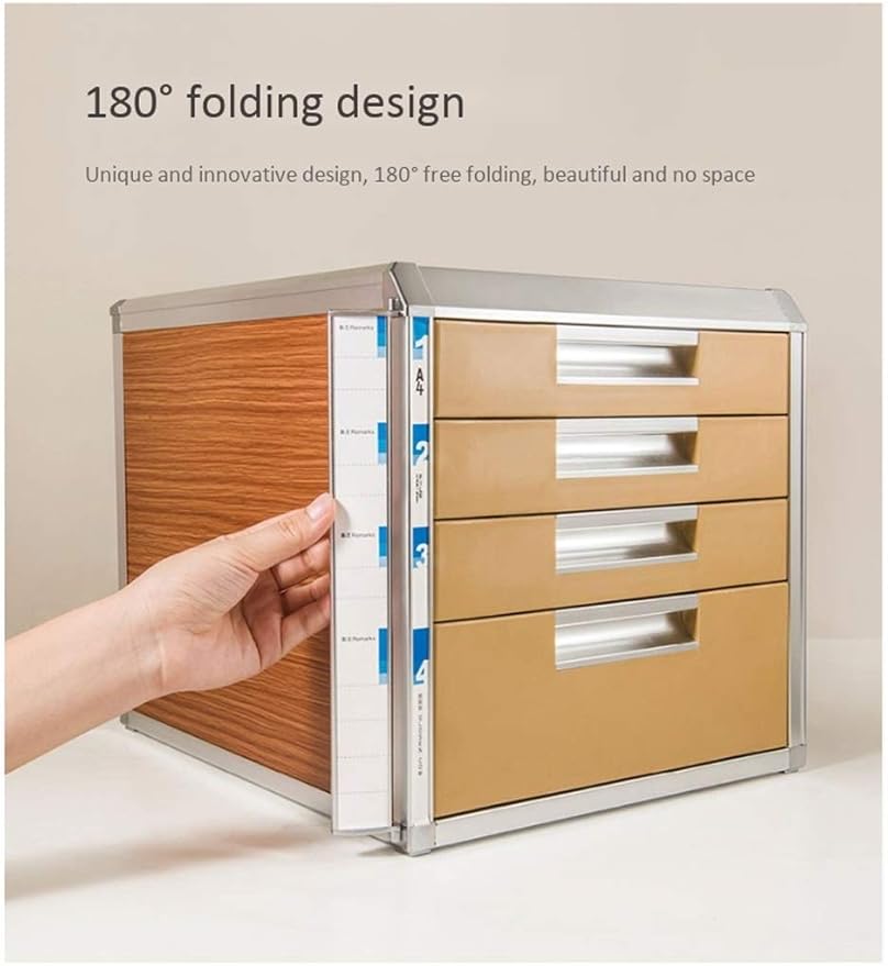 File cabinets 4th Floor Desktop Aluminum Alloy + Wood Board + Plastic File Holder Storage Box Family Office Cabinet Desktop Archive Storage Manager Bookcase