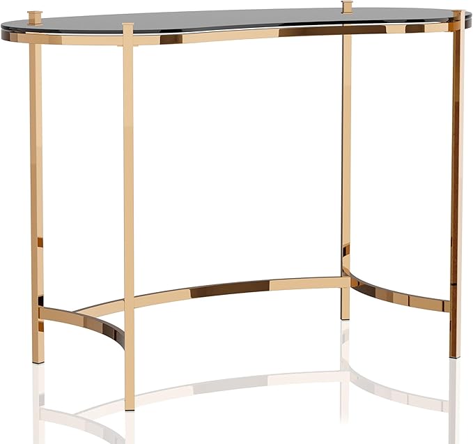 24/7 Shop at Home Rin Modern Metal Desk with Glass Top for Workstation Home Office Study Room Gold