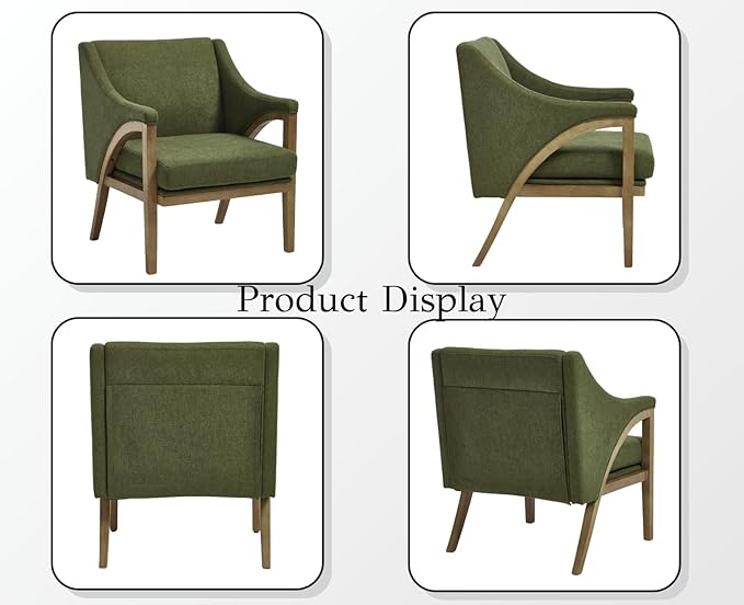 EALSON Modern Accent Chair Comfy Living Room Chair with Wooden Frame and Armrest Mid Century Upholstered Fabric Reading Lounge Armchair for Living Room/Bedroom/Reading/Balcony Chenille Green