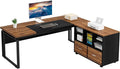 LITTLE TREE 63 L-Shaped Executive Office Desk with File Cabinet Combo Large Modern Office Desk for Home Office Reversible 2-Drawer Wood File Cabinet for A4/Letter Size Files(Brown &amp Black)