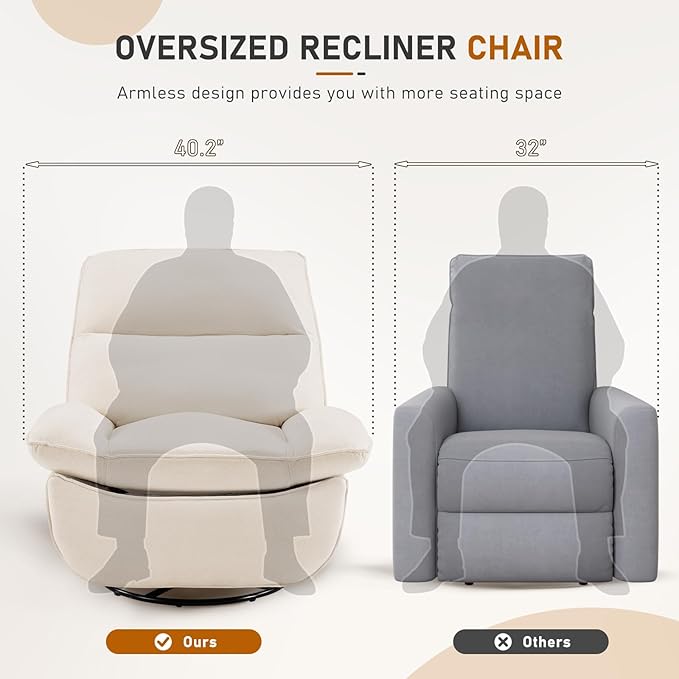 Furnimart Swivel Oversized Recliner Chair Extra Wide Manual Recliner Chair for Adults Nursery Glider Rocking Chair Comfy Reading Chair with Side Storage for Living Room Bedroom Chenille Beige