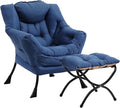 Lazy Chair with Ottoman Modern Accent Chairs with Folding Footrest Royal Blue Sofa Chair Set Comfortable Reading Chairs Oversized Armchairs for Bedroom Study Living Room Courtyard