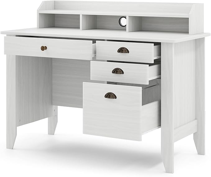 Safeplus 48 Computer Desk with 4 Storage Drawers and Hutch Wood Executive Table for PC Laptop