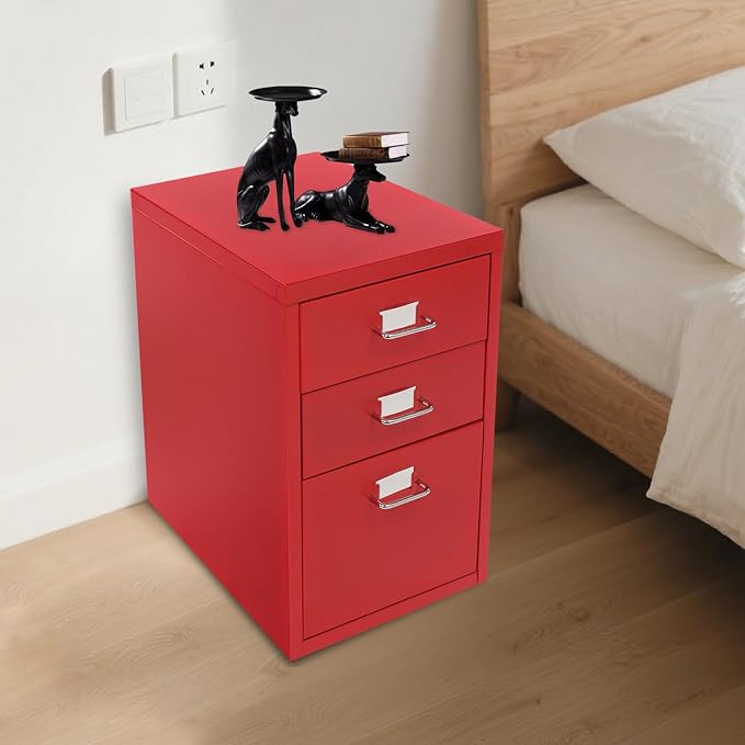 3 Drawer Mobile File Cabinet Rolling Filing Cabinet with Wheels for Documents Supplies (Red)