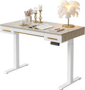 FEZIBO 48 x 26 Inches Electric Standing Desk with 3 Drawers Whole-Piece Mid-Century Modern Sit Stand Up Home Office Desks White Top with White Frame (2 Packages)