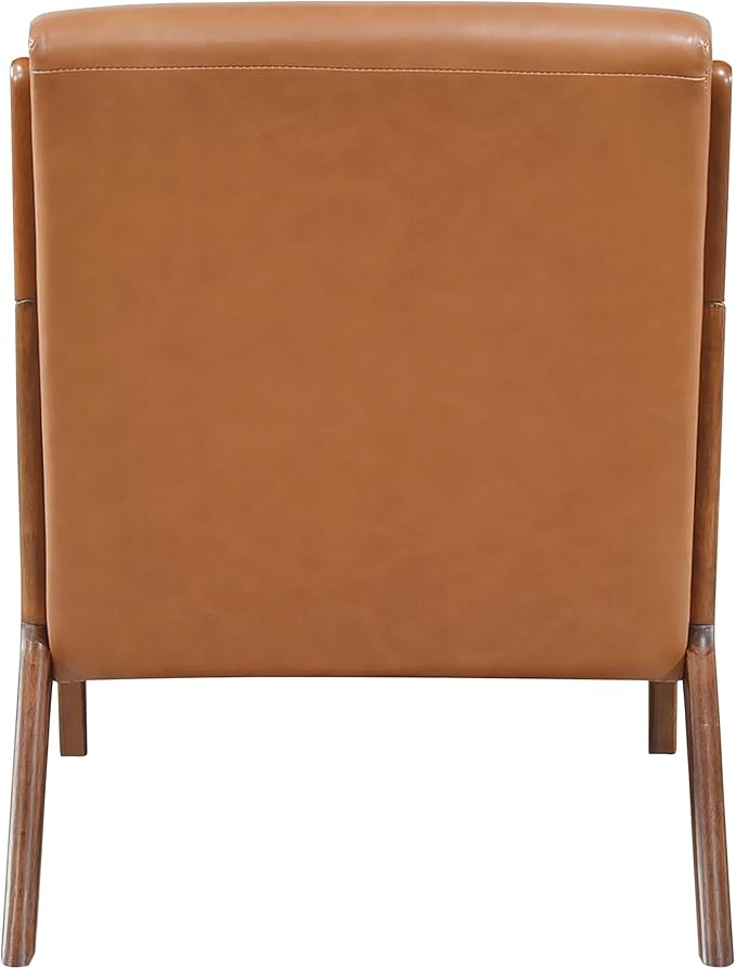 Lexicon Mid Century Modern Accent Chair with Solid Wood Frame and Legs Upholstered Living Room Chairs Comfy Club Chair Faux Leather Armchair for Living Room Bedroom Office Waiting Room Cognac Tan