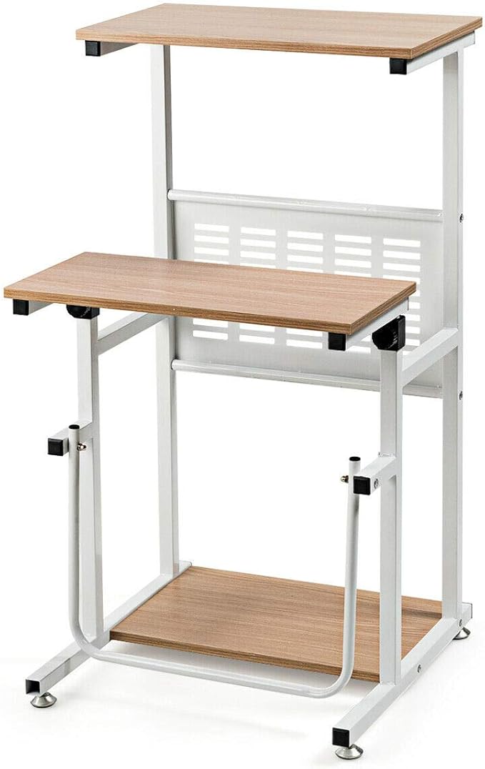 Tangkula Small Standing Desk Height Adjustable Teacher Podium Stand Compact Standing Table Lectern Podium Laptop Desk with Footrest Suitable for Sitting or Standing
