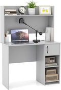 Giantex Computer Desk with Hutch Home Office Desk with Storage Cabinet &amp Adjustable Shelf 2 Cable Holes Modern Laptop PC Desk Computer Workstation for Working Study Writing Desk for Bedroom G