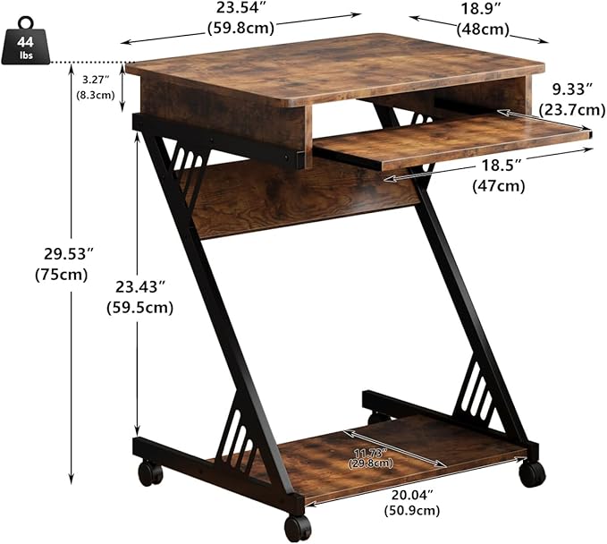 ALISENED 2 Tier Computer Desk with Keyboard Tray 23.6 Home Office Desk Computer Workstation Rolling Study PC Laptop Table for Small SpacesZ-Shaped Small Compact Study Table