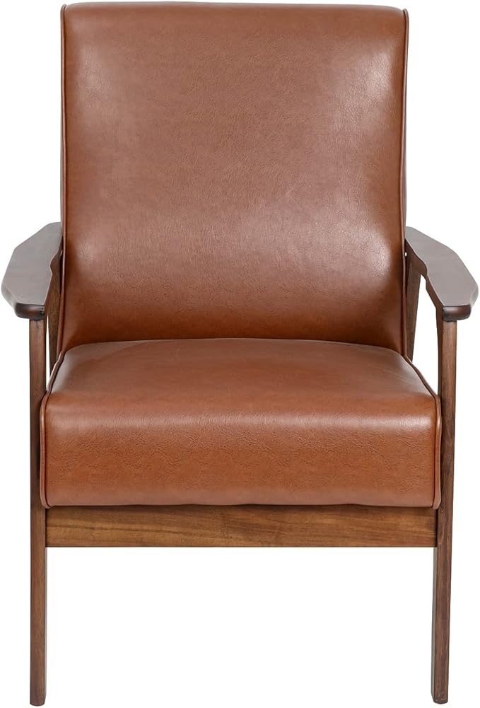 Flash Furniture Langston Commercial Mid Century Modern Chair - Cognac LeatherSoft Upholstery - Walnut Finish Wooden Frame and Arms - Extra Supportive Sinuous Springs