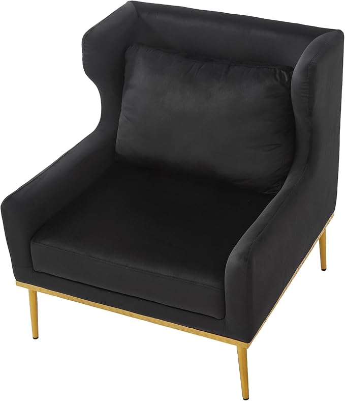 Merax Luxury Velvet Accent Chair Modern Mid-Century Armchair for Living Room Bedroom Reading Corner Comfortable Tufted Single Seater Sofa Chair with Iron Legs (Black)
