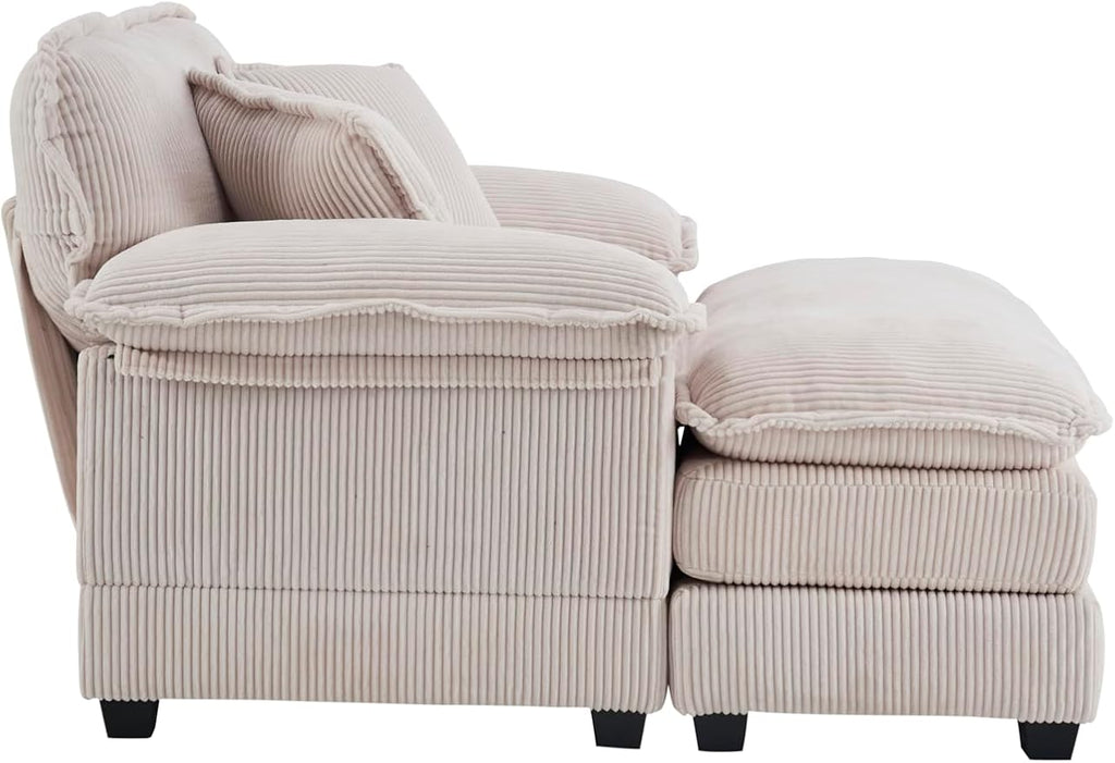 TTK Oversized Chaise Lounge Chair with Ottoman - 39.17 Wide Modern Sleeper Sofa for Living Room Bedroom &amp Office - Deep Seat Sectional Couch with Pillow Comfortable Reading ChairWhite