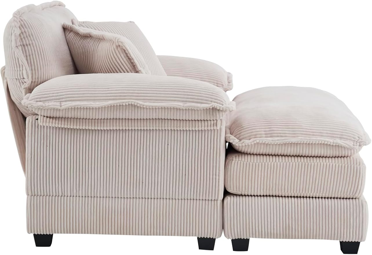 TTK Oversized Chaise Lounge Chair with Ottoman - 39.17 Wide Modern Sleeper Sofa for Living Room Bedroom &amp Office - Deep Seat Sectional Couch with Pillow Comfortable Reading ChairWhite