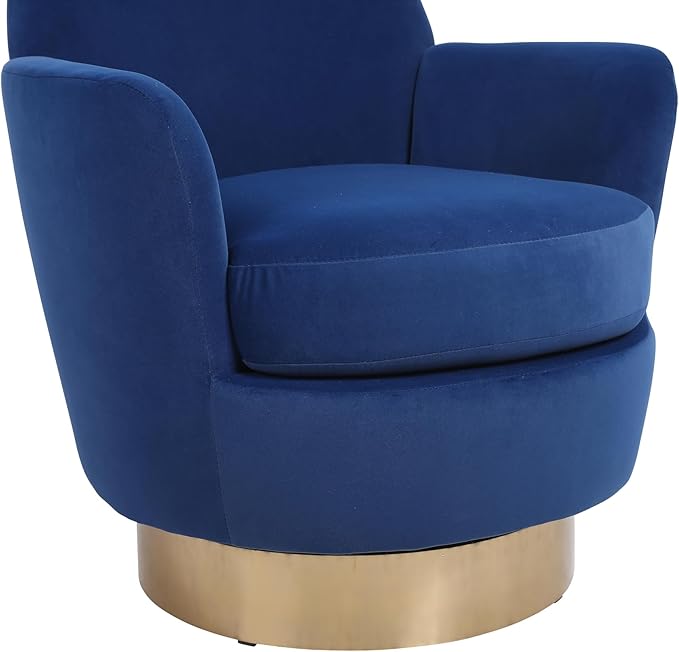 Velvet Swivel Barrel Chair Armchair for Living Room Reading Chairs for Bedroom Comfy Round Barrel Chairs with Gold Stainless Steel Base for Living Room Bedroom Reading Room (Navy)