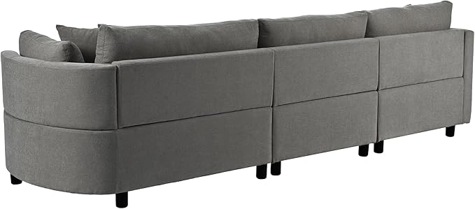 ERYE L-Shaped Right Facing Sectional Sofa Oversized Chenille Upholstered Corner Couch W/Curved Chaise Seat and 3 Toss Pillows Modern L-Shaped Sofa Couches for Living Room