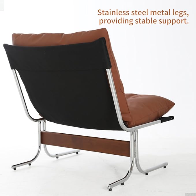 Leather Armchair Modern Accent Chair High Back Living Room Chairs with Metal Legs and Soft Padded Sofa Chairs for Home OfficeBedroomDining Room (Brown)
