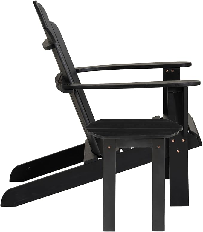 Linon Jayce Black Solid Wood Adirondack Two Piece Chair and Side Table Set
