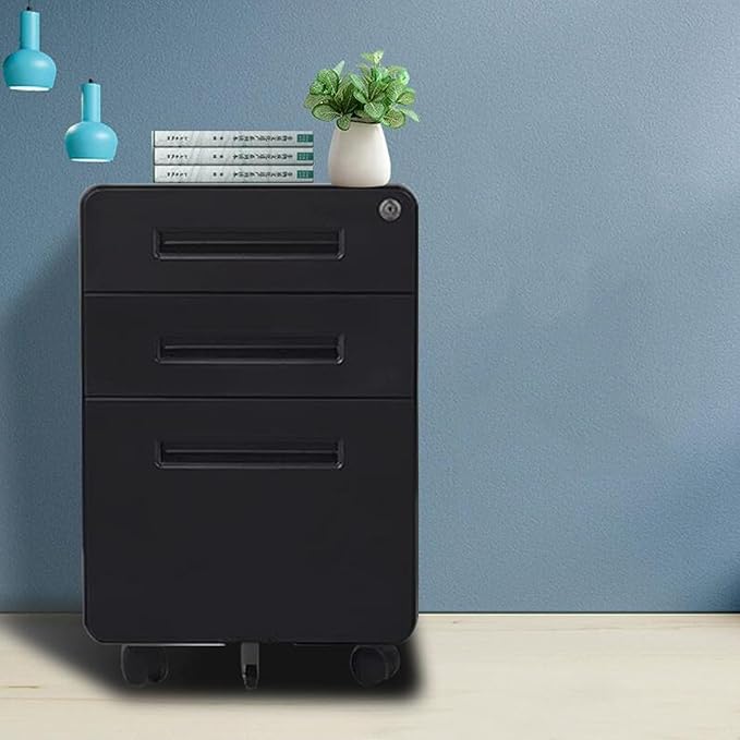 Removable File Cabinet Under Desk Storage Cabinet Filing Cabinet Three Drawer Office Cabinet with Locking Drawer Cabinet (Color : Black)