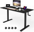 Whole Piece Manual Standing Desk Adjustable Height with Lockable Casters- Hand Crank Stand up Desk with Wheels Mobile Sit to Stand Workstation with Handle