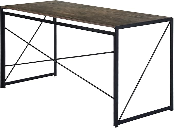 FurnitureR 32'' Folding Desk No Assembly Required Desk 2 Tier Computer Desk for Study Home Office Portable Foldable Laptop Table with Metal Frames/Wood Top Rustic Brown (Vintage Brown 55.1 Inch)