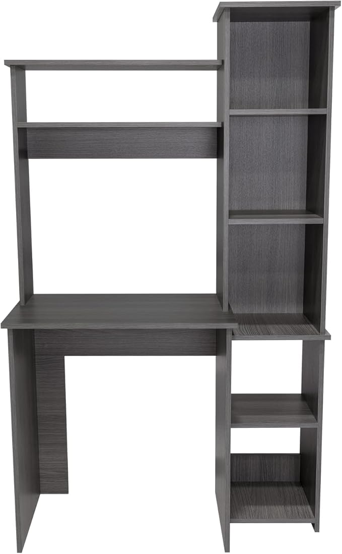 Writing Desk with Hutch and Shelves Two Superior Shelves Five Cubbies for Home Office Living Room-Smokey Oak