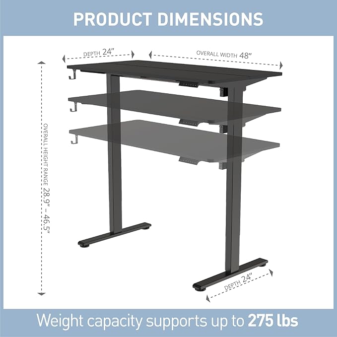 Realspace® 48 W Essential Electric Height Adjustable Standing Desk Black